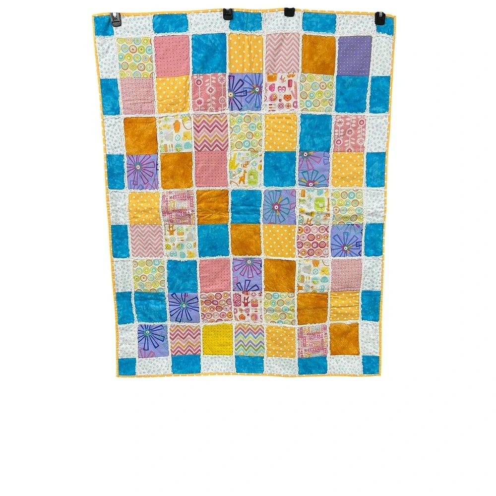 Handmade Reversible Colorful Rag Quilt Patchwork Lap Quilt 44x36